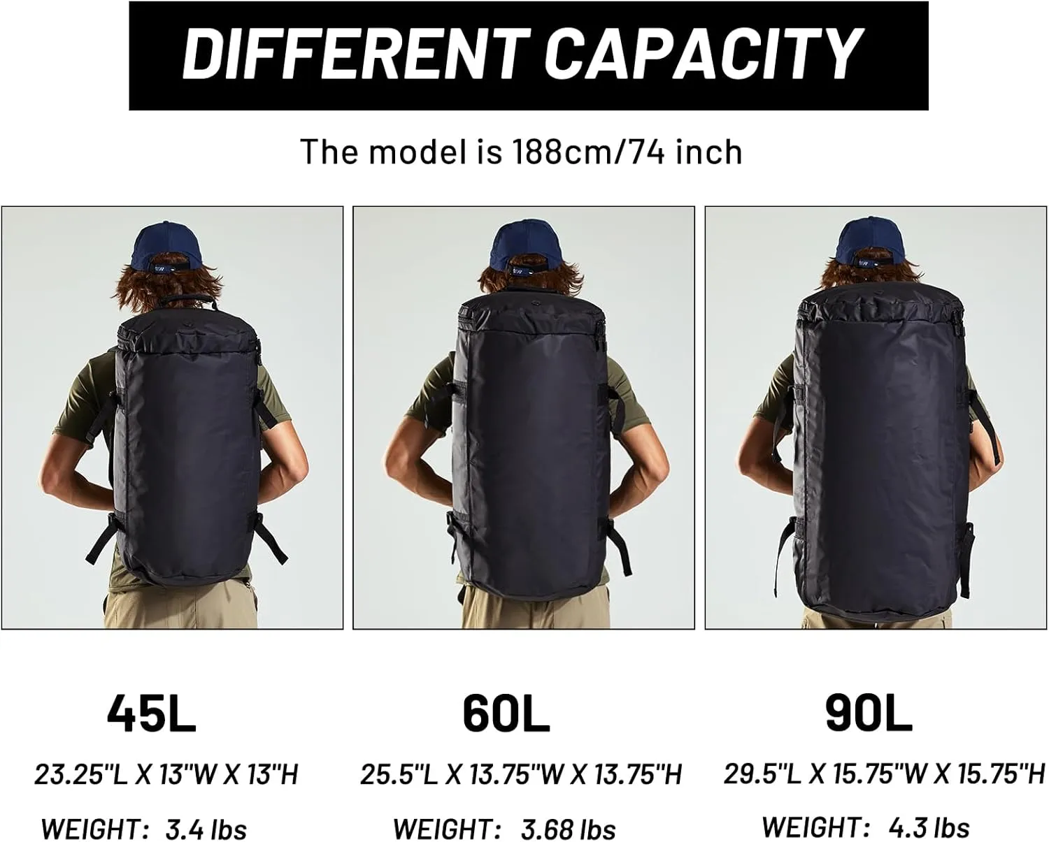 MIER Large Duffel Backpack Sports Gym Bag with Shoe Compartment, Heavy Duty and Water Resistant, Black, 60L