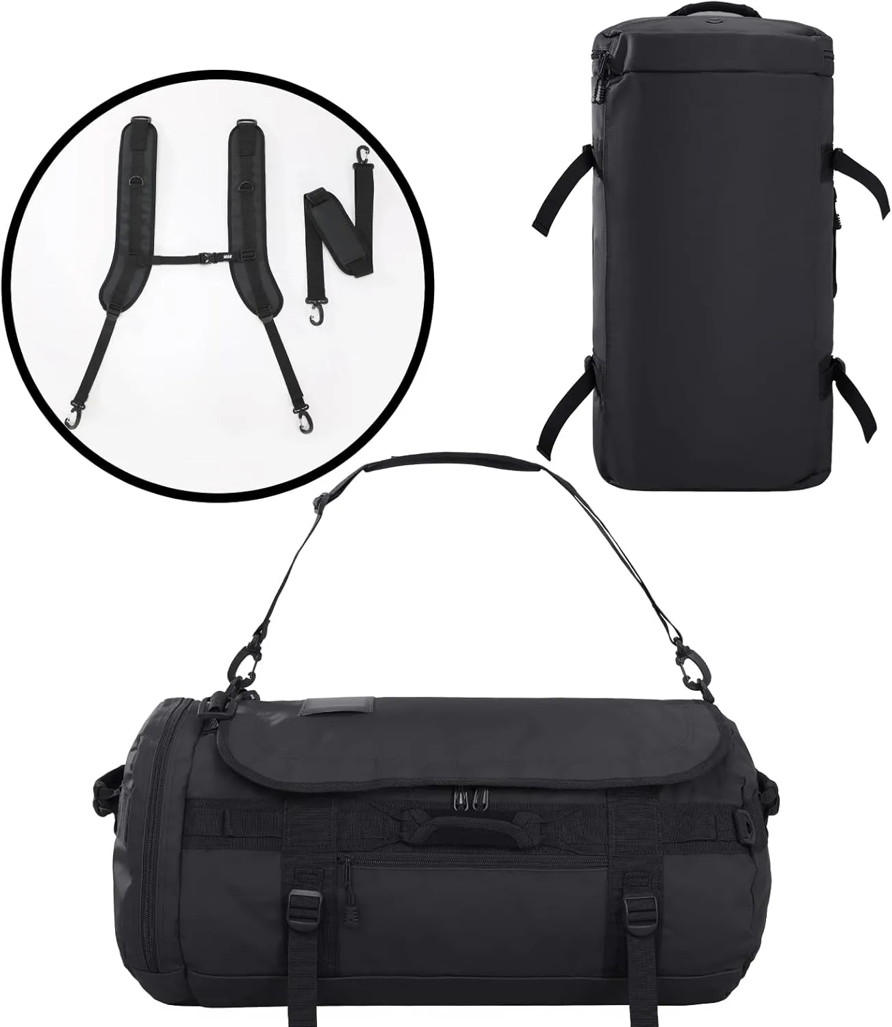 MIER Large Duffel Backpack Sports Gym Bag with Shoe Compartment, Heavy Duty and Water Resistant, Black, 60L