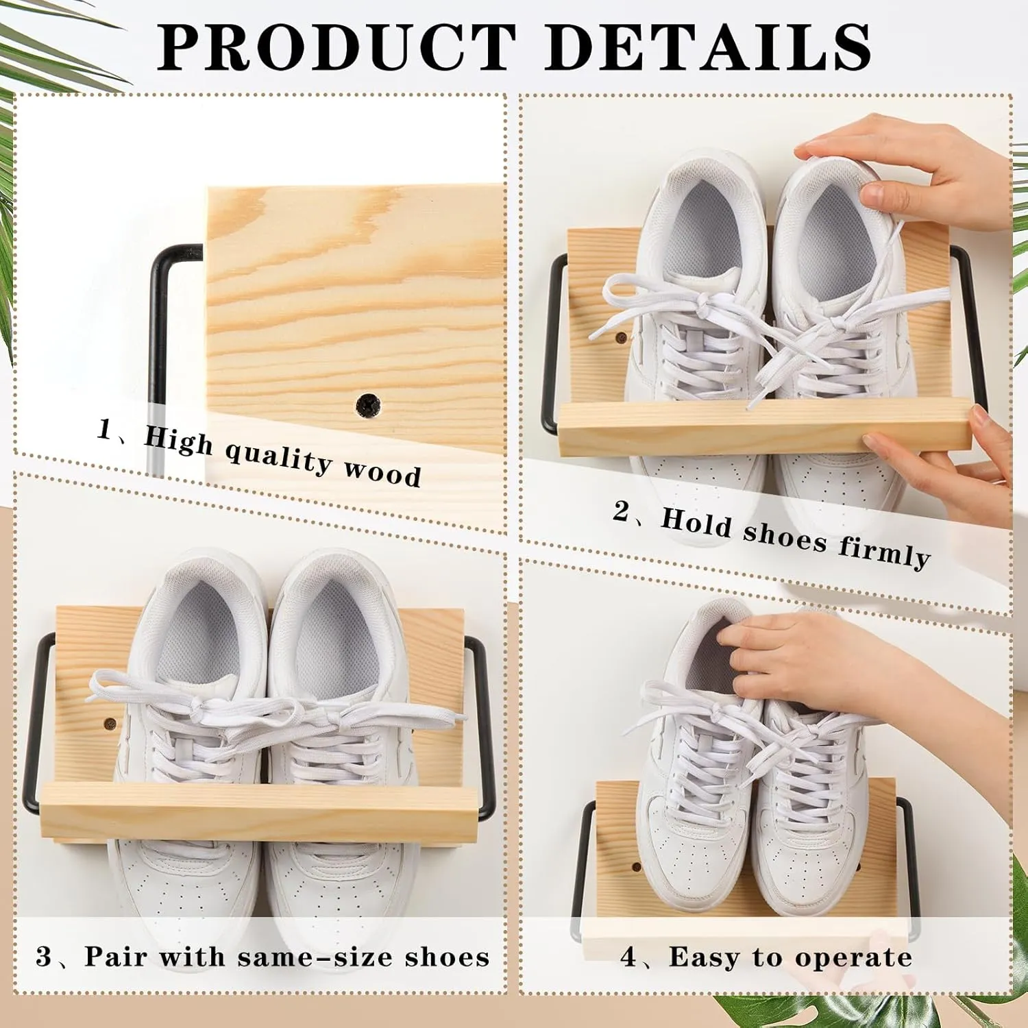 Mifoci 2 Pcs Wall Mounted Shoe Rack Organizer Wooden Modern Compact Wall Space Saving Shoe Holder Storage for Sneaker Footwear Slipper Boots Entryway Narrow Spaces Hallway(9.84'' Long)