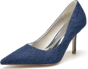 Minishion Wedding Pumps for Women Lace Slip on Eevning Prom Shoes BR117