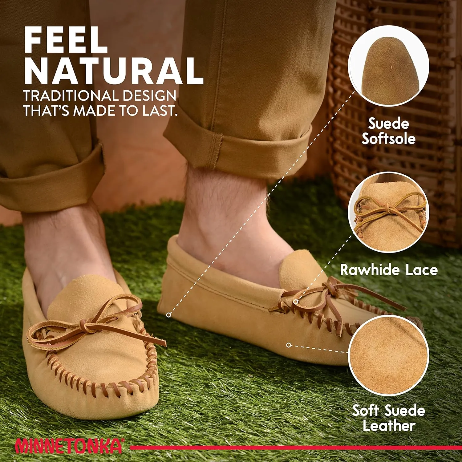Minnetonka Men's Leather Laced Soft Leather Sole Moccasin