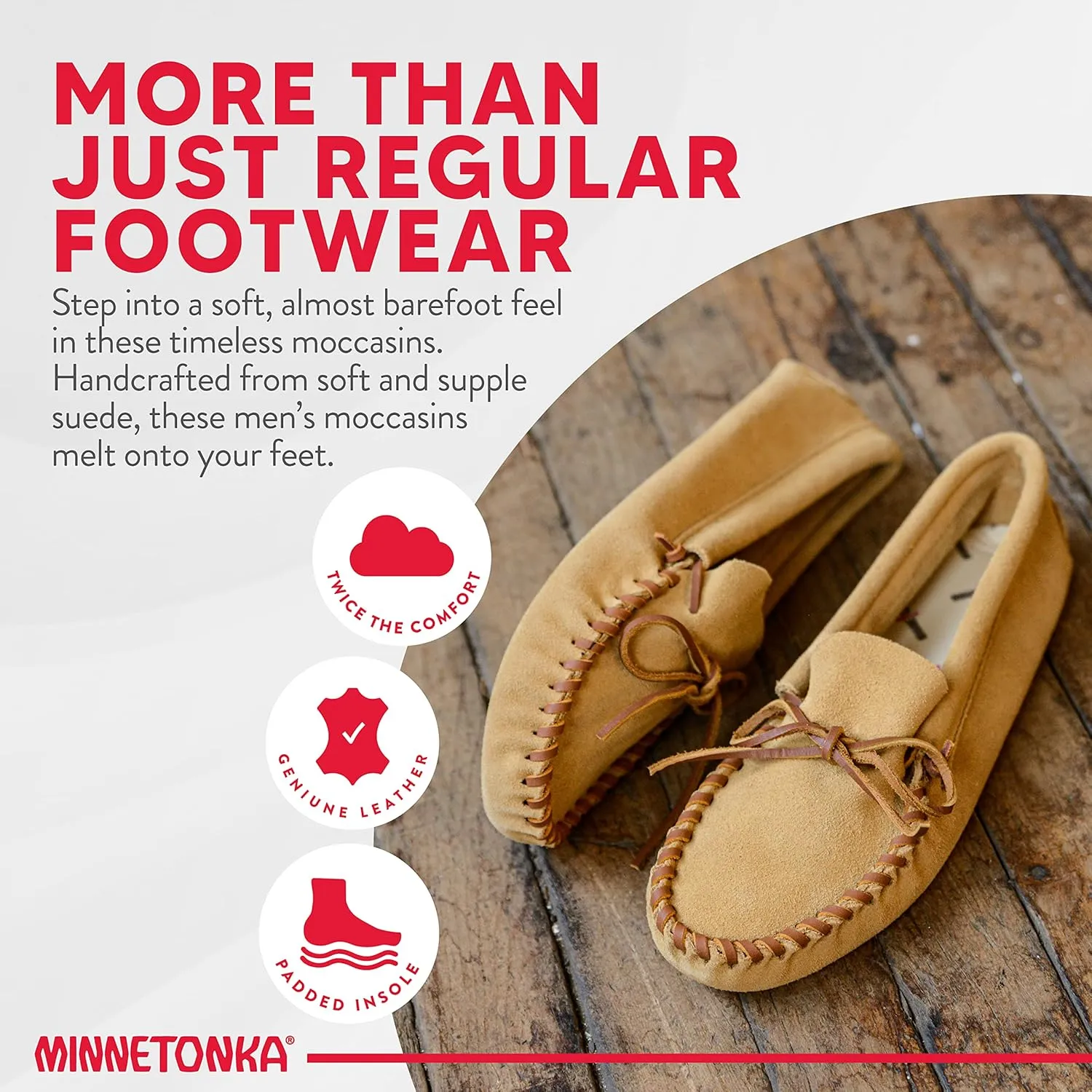 Minnetonka Men's Leather Laced Soft Leather Sole Moccasin