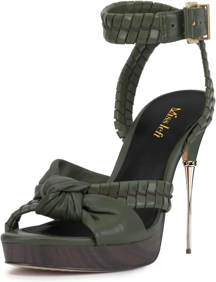 miss left Women Chic Super High Heel Braided Platform Sandals Open Toe with Knot Ankle Strap Buckle Elegant Prom Party Shoes Size 4-16 US