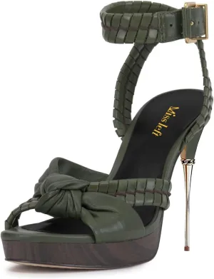 miss left Women Chic Super High Heel Braided Platform Sandals Open Toe with Knot Ankle Strap Buckle Elegant Prom Party Shoes Size 4-16 US
