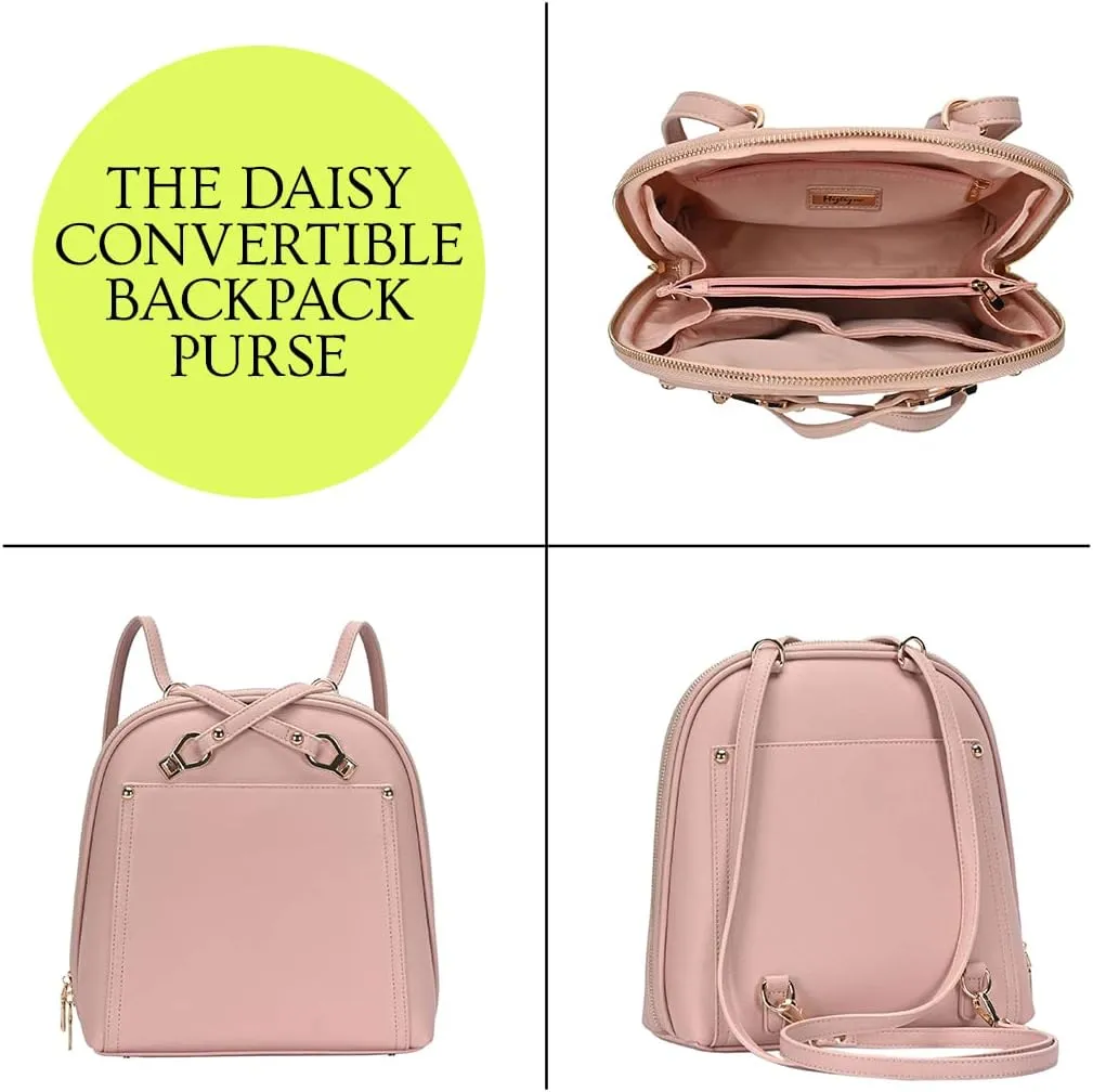 Miztique The Daisy Convertible Backpack Purse for Women (Blush) | Soft Vegan Leather Shoulder Strap Bag or Convertible Backpack | 10.5in x 4in x 11.5in |