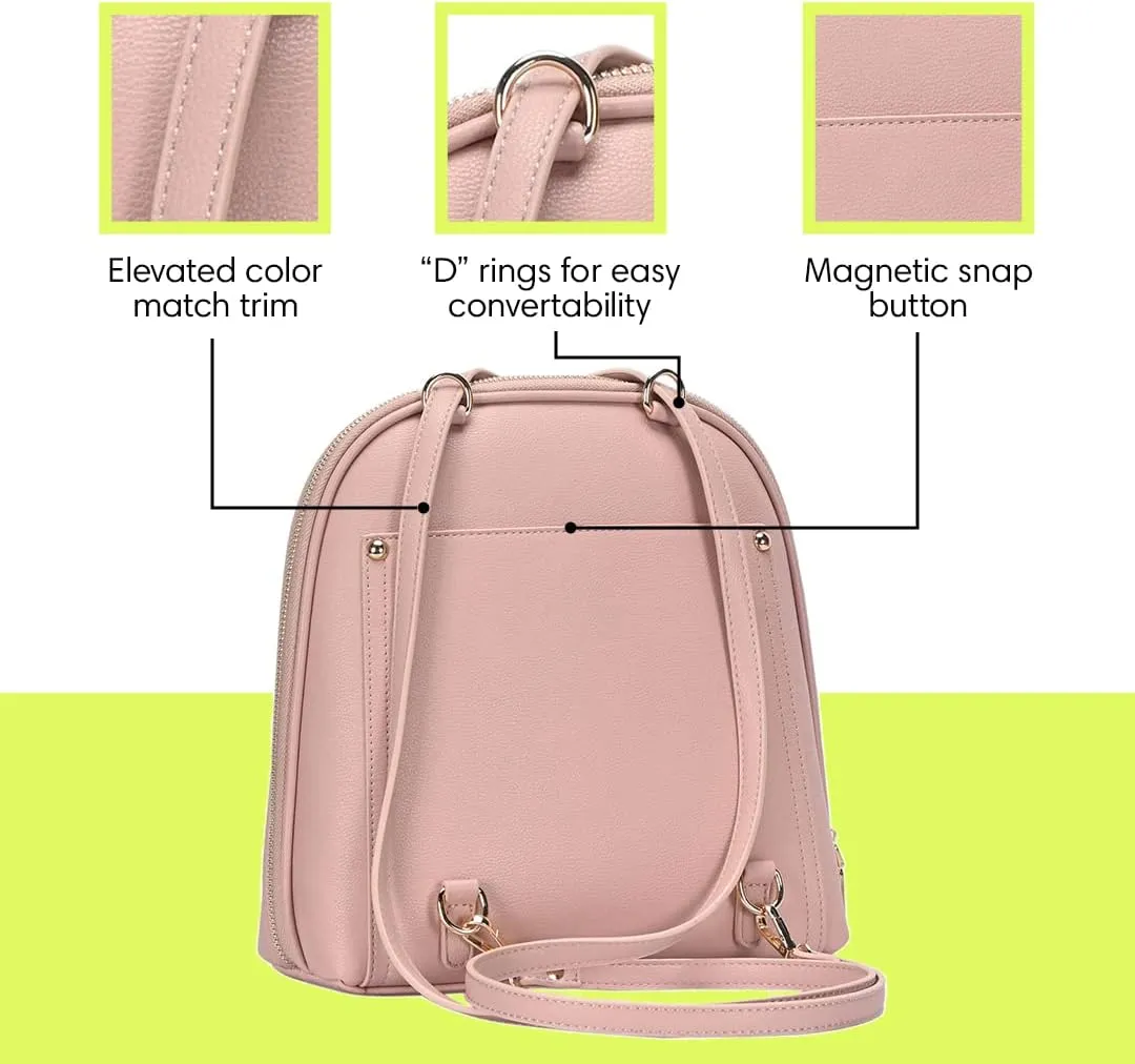 Miztique The Daisy Convertible Backpack Purse for Women (Blush) | Soft Vegan Leather Shoulder Strap Bag or Convertible Backpack | 10.5in x 4in x 11.5in |