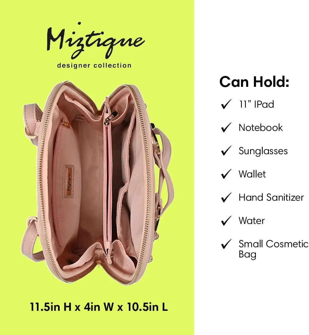 Miztique The Daisy Convertible Backpack Purse for Women (Blush) | Soft Vegan Leather Shoulder Strap Bag or Convertible Backpack | 10.5in x 4in x 11.5in |