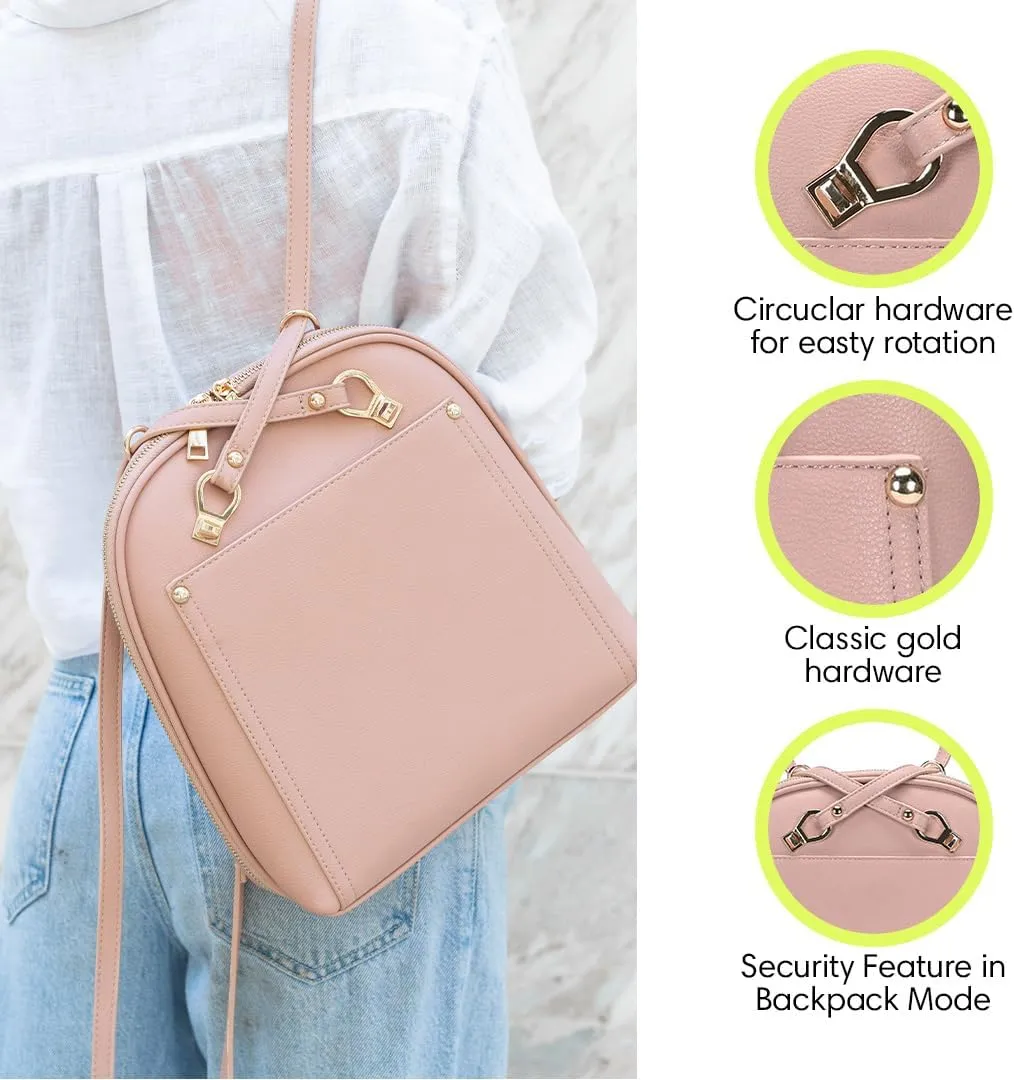 Miztique The Daisy Convertible Backpack Purse for Women (Blush) | Soft Vegan Leather Shoulder Strap Bag or Convertible Backpack | 10.5in x 4in x 11.5in |