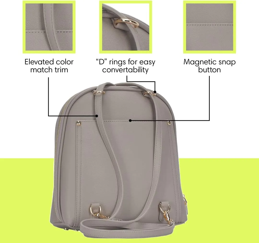 Miztique The Daisy Convertible Backpack Purse for Women (Taupe) | Soft Vegan Leather Shoulder Strap Bag or Convertible Backpack | 10.5in x 4in x 11.5in |