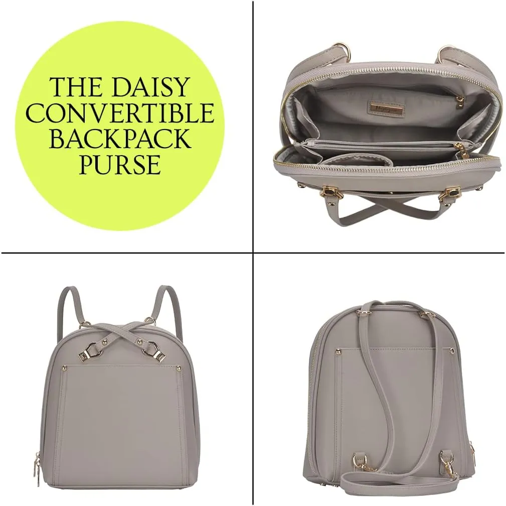 Miztique The Daisy Convertible Backpack Purse for Women (Taupe) | Soft Vegan Leather Shoulder Strap Bag or Convertible Backpack | 10.5in x 4in x 11.5in |