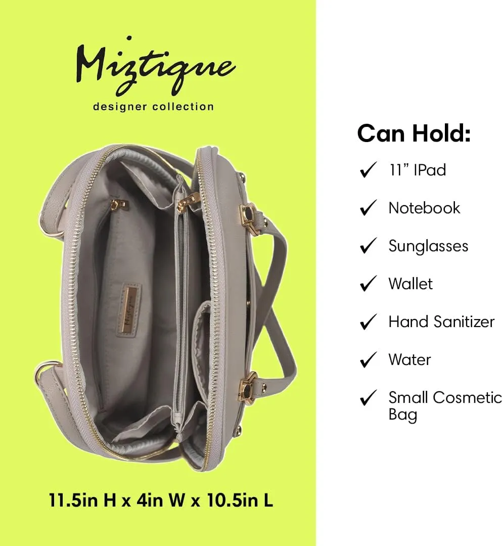 Miztique The Daisy Convertible Backpack Purse for Women (Taupe) | Soft Vegan Leather Shoulder Strap Bag or Convertible Backpack | 10.5in x 4in x 11.5in |