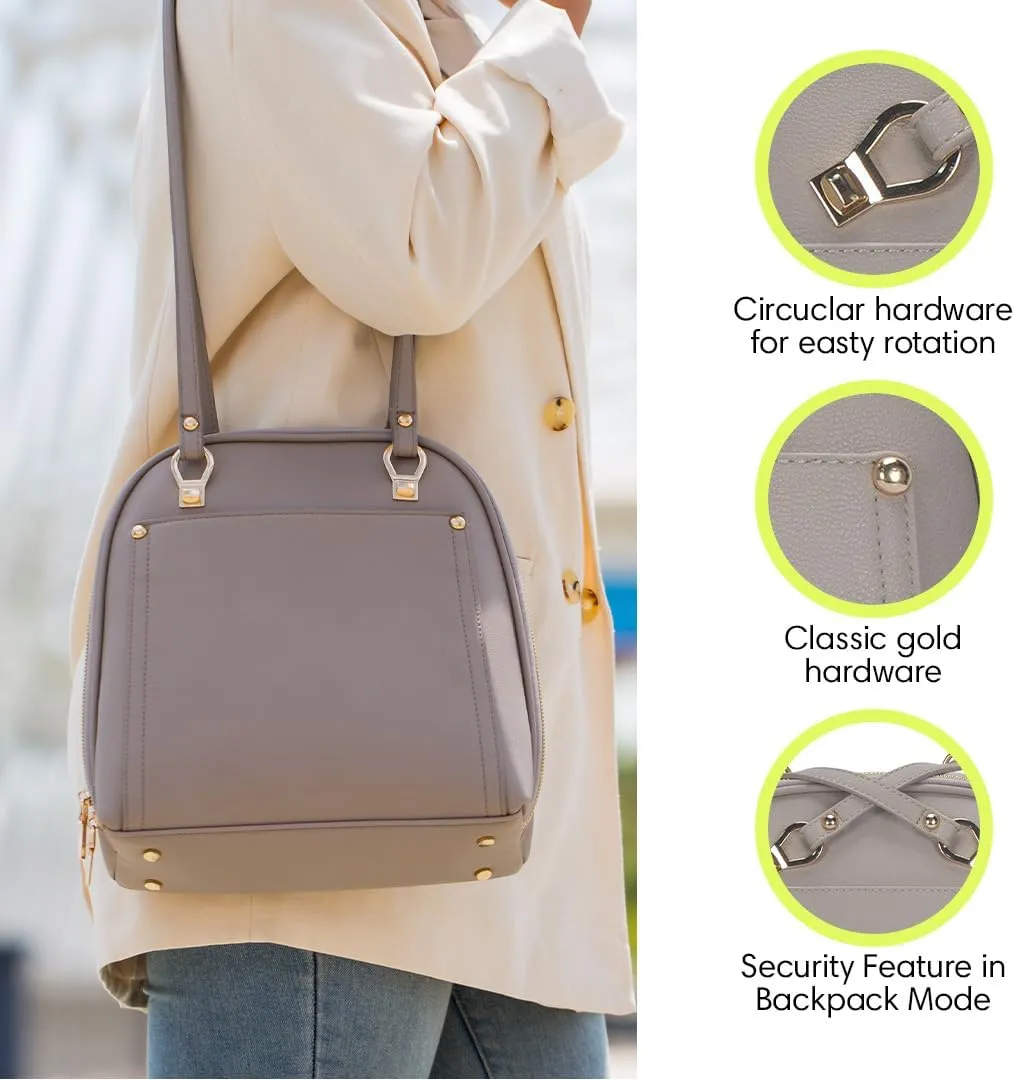 Miztique The Daisy Convertible Backpack Purse for Women (Taupe) | Soft Vegan Leather Shoulder Strap Bag or Convertible Backpack | 10.5in x 4in x 11.5in |