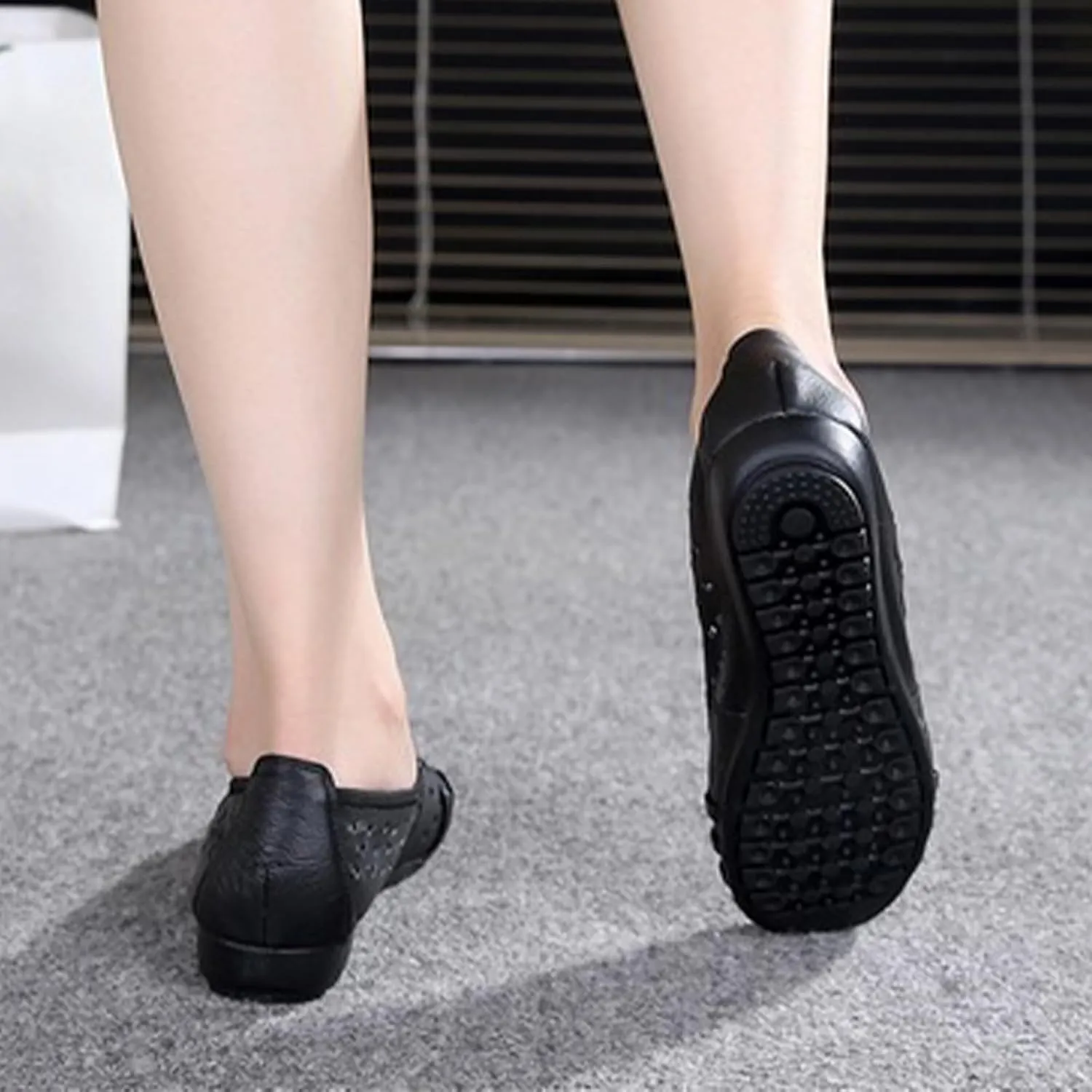 MOYOWEI Women's Summer Comfort Woven Leather Flats,Pointed Closed Toe Hollow Non-slip Soft Sole Slip-on Walking Casual Shoes