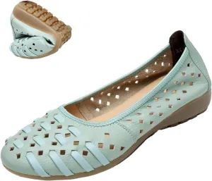 MOYOWEI Women's Summer Comfort Woven Leather Flats,Pointed Closed Toe Hollow Non-slip Soft Sole Slip-on Walking Casual Shoes