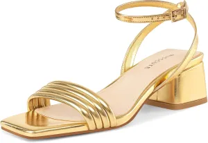 MUCCCUTE Women's Sandals Square Open Toe Strappy Heels for Women Ankle Strap 2 Inch Party Prom Dressy