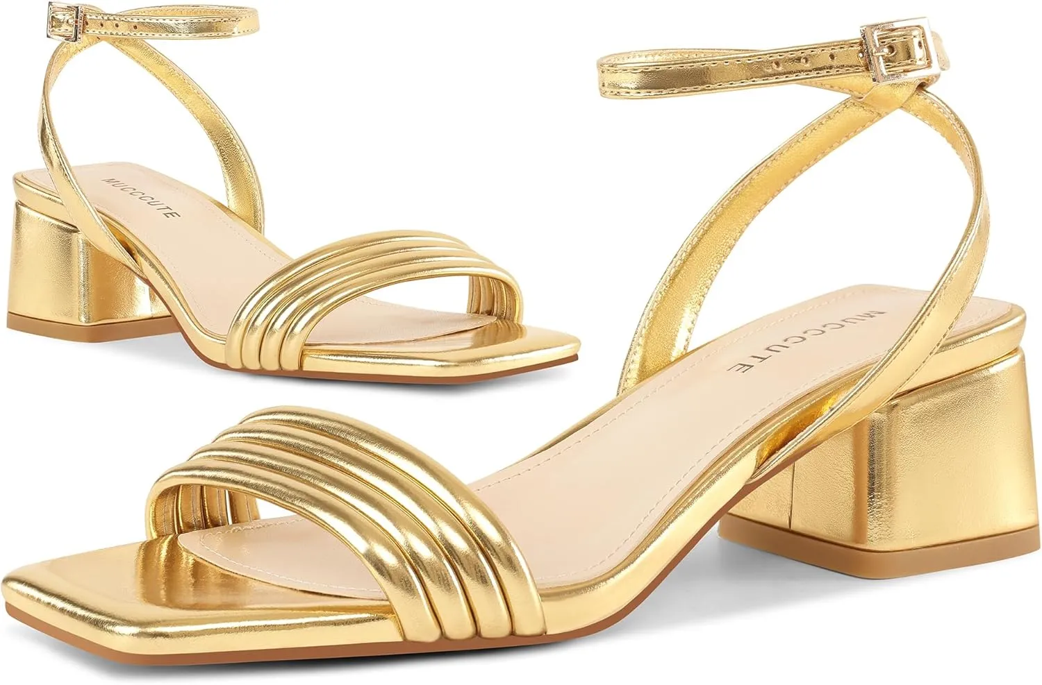 MUCCCUTE Women's Sandals Square Open Toe Strappy Heels for Women Ankle Strap 2 Inch Party Prom Dressy