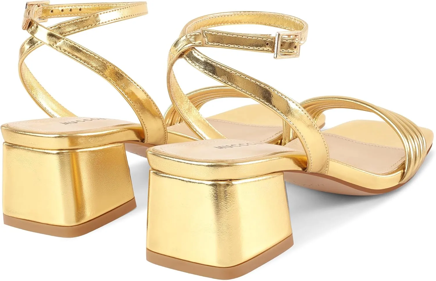 MUCCCUTE Women's Sandals Square Open Toe Strappy Heels for Women Ankle Strap 2 Inch Party Prom Dressy