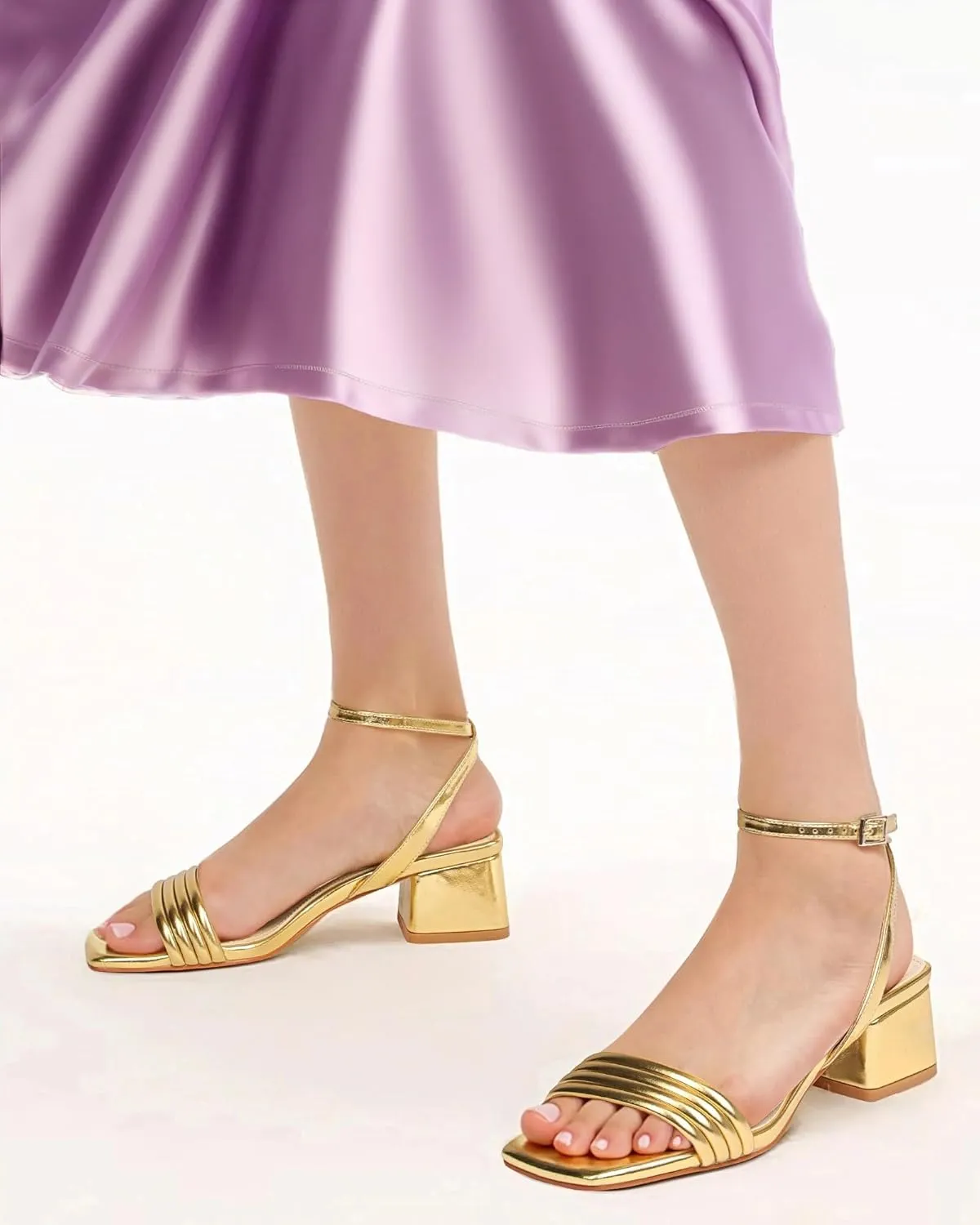 MUCCCUTE Women's Sandals Square Open Toe Strappy Heels for Women Ankle Strap 2 Inch Party Prom Dressy