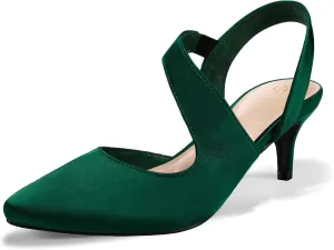 mysoft Women's Pumps 2 inch Low Heel Pointed Toe Slingback Wedding Party Dress Shoes