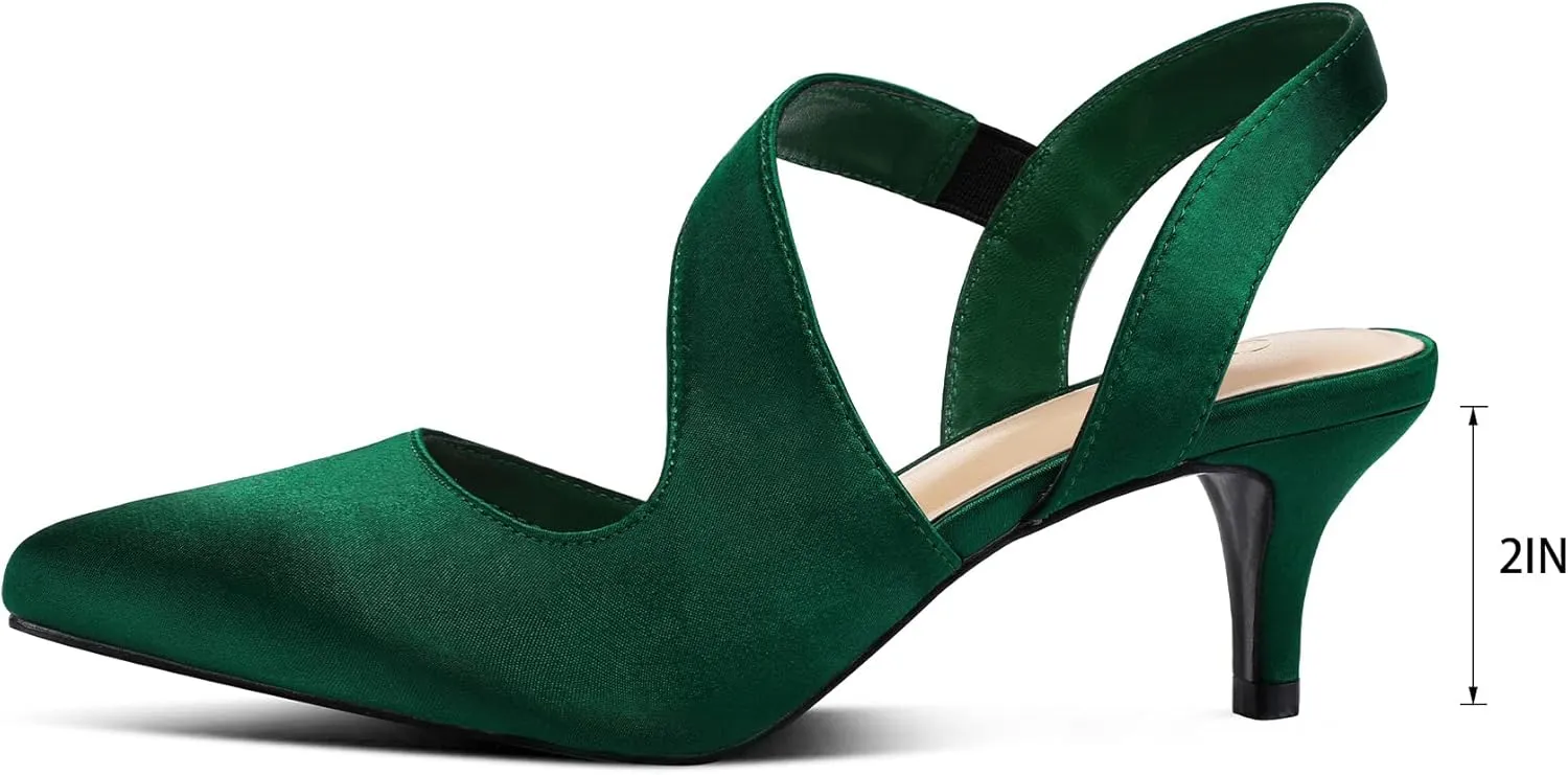 mysoft Women's Pumps 2 inch Low Heel Pointed Toe Slingback Wedding Party Dress Shoes