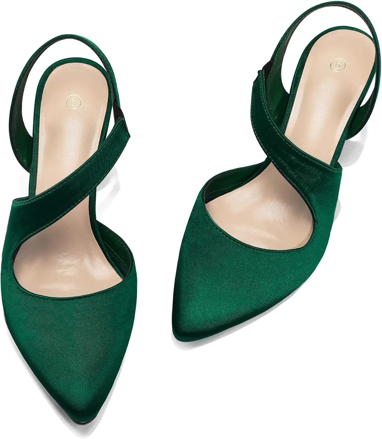 mysoft Women's Pumps 2 inch Low Heel Pointed Toe Slingback Wedding Party Dress Shoes