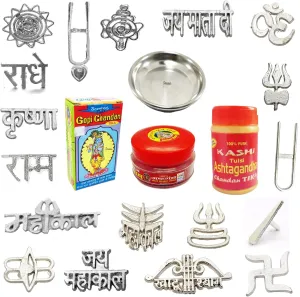 Natural gopi Chandan | lal Chandan | ashtghandha Chandan Tilak with Plate and 18 Types tika Stamp Forehead Set of 22