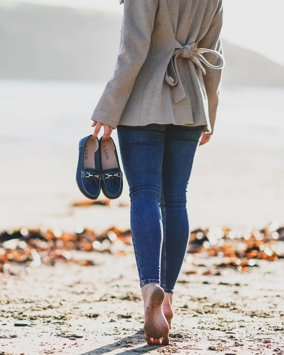 Nautical Ladies Leather Loafer - Navy