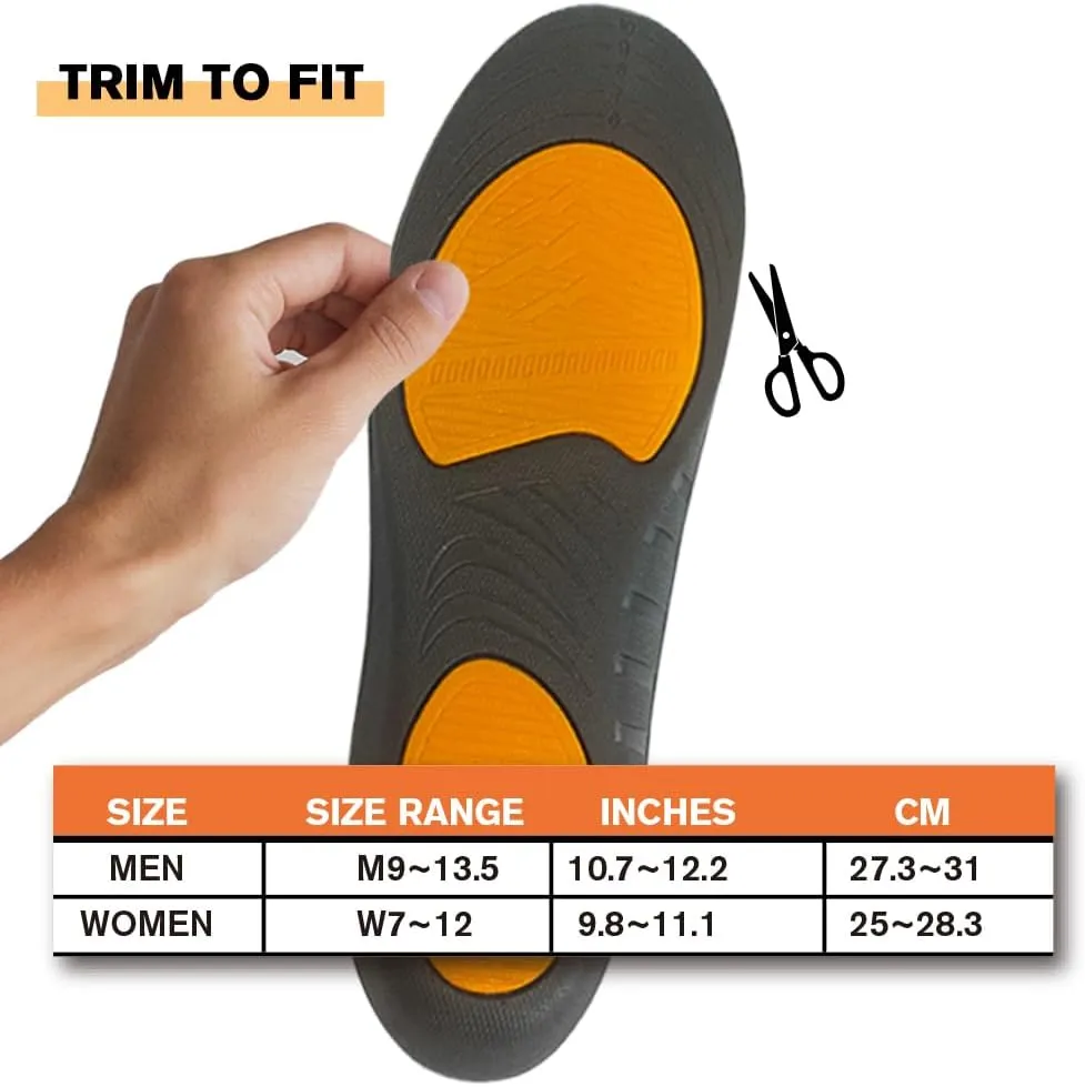 (New) FOOTSECRET Work Boot Comfort Insoles, Extra Shock Absorption and Anti Fatigue for Long time Standing or Walking, Neutarl Arch (W: Women Size, Orange)