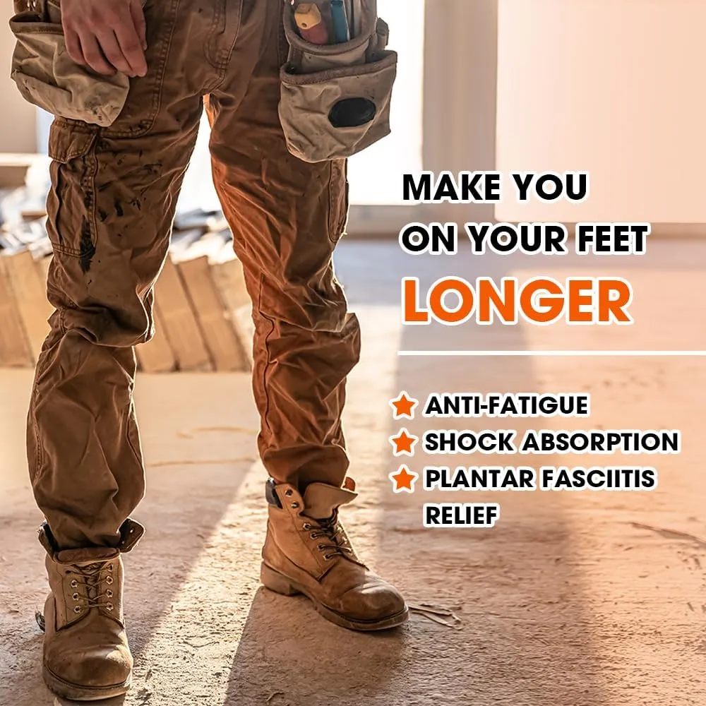 (New) FOOTSECRET Work Boot Comfort Insoles, Extra Shock Absorption and Anti Fatigue for Long time Standing or Walking, Neutarl Arch (W: Women Size, Orange)