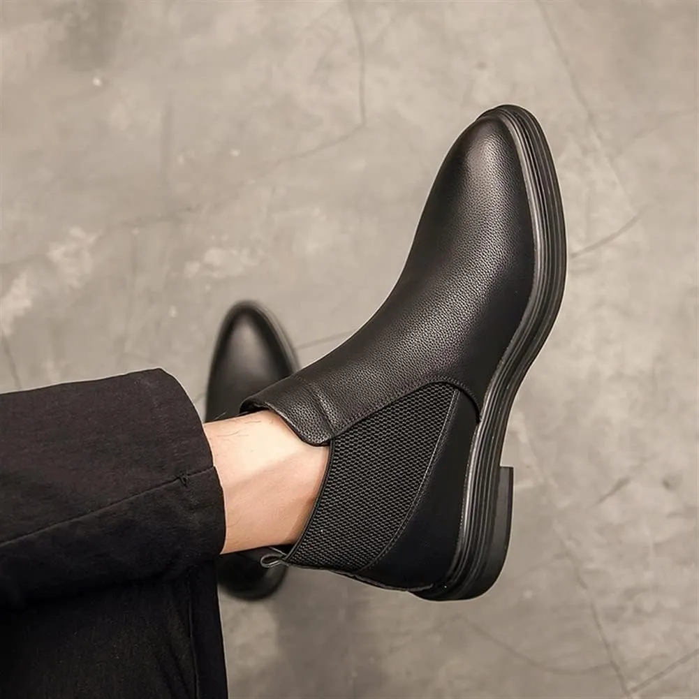 New Round Toe Ankle Boots For Men Elastic Bandage Vegan Leather Anti-slip Slip On Waterproof Classic