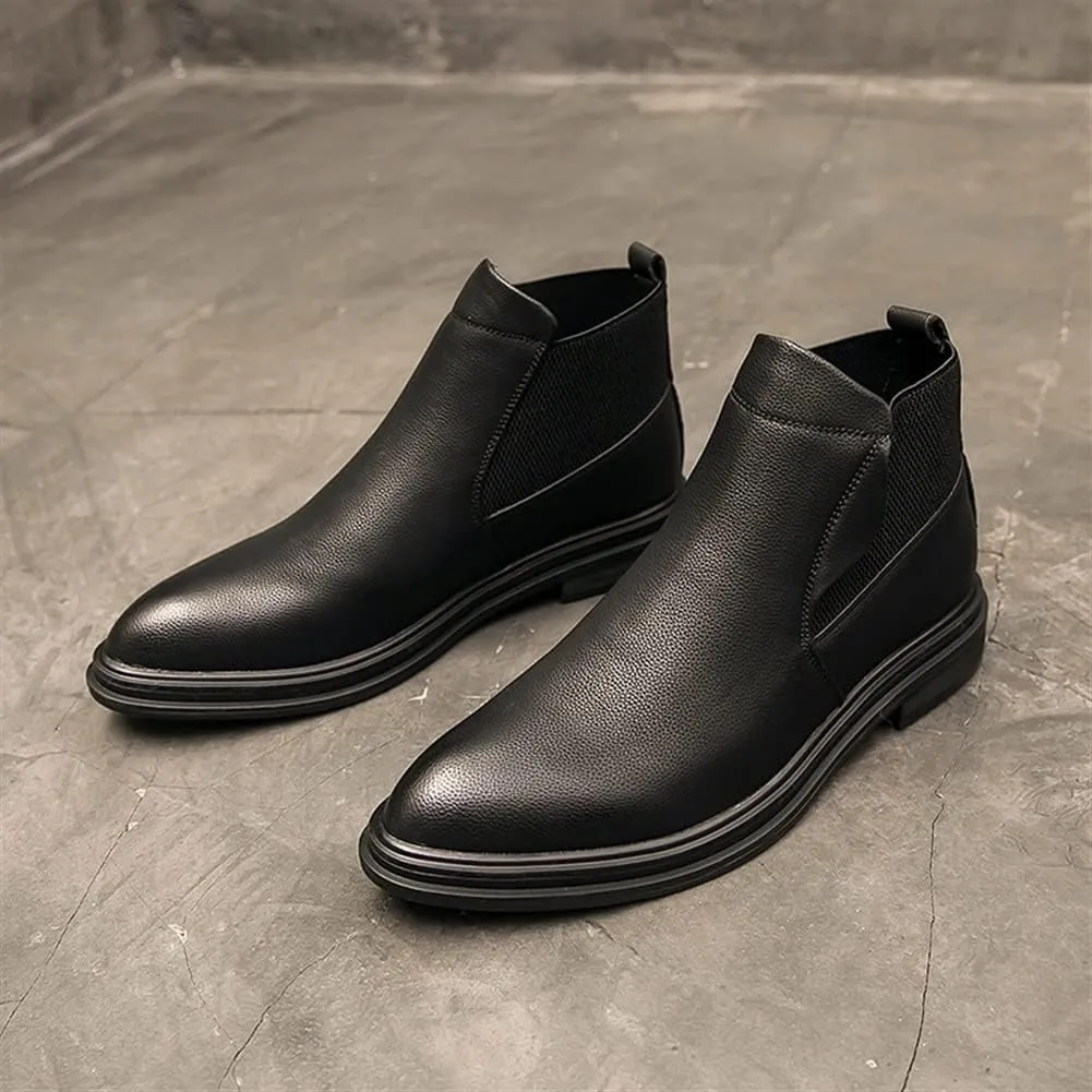 New Round Toe Ankle Boots For Men Elastic Bandage Vegan Leather Anti-slip Slip On Waterproof Classic