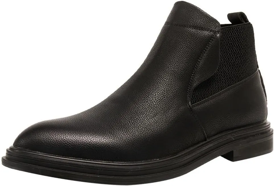 New Round Toe Ankle Boots For Men Elastic Bandage Vegan Leather Anti-slip Slip On Waterproof Classic