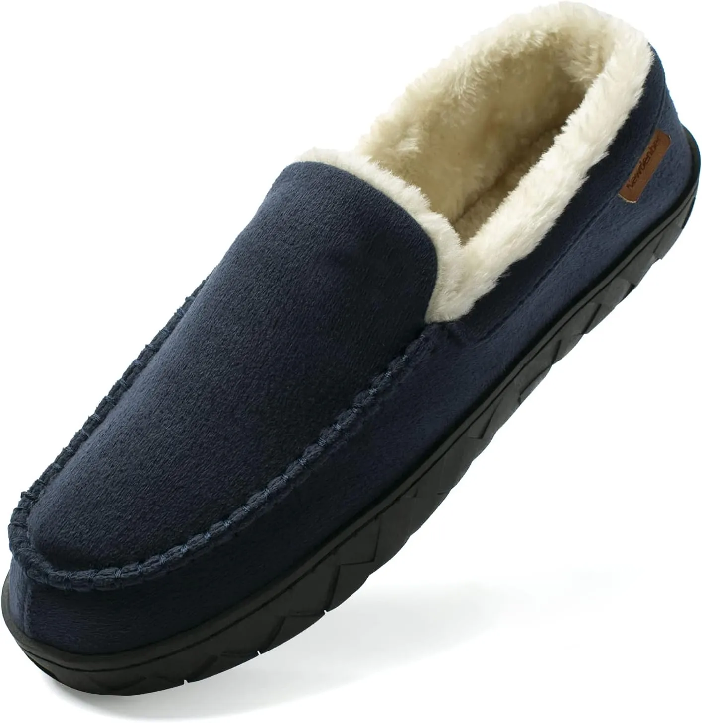 NewDenBer Men's Moccasin Slippers Warm Memory Foam Suede Soft Plush Lined Slip on Indoor Outdoor House Shoes
