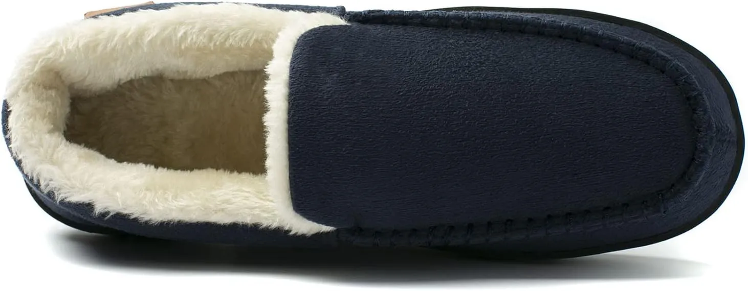 NewDenBer Men's Moccasin Slippers Warm Memory Foam Suede Soft Plush Lined Slip on Indoor Outdoor House Shoes