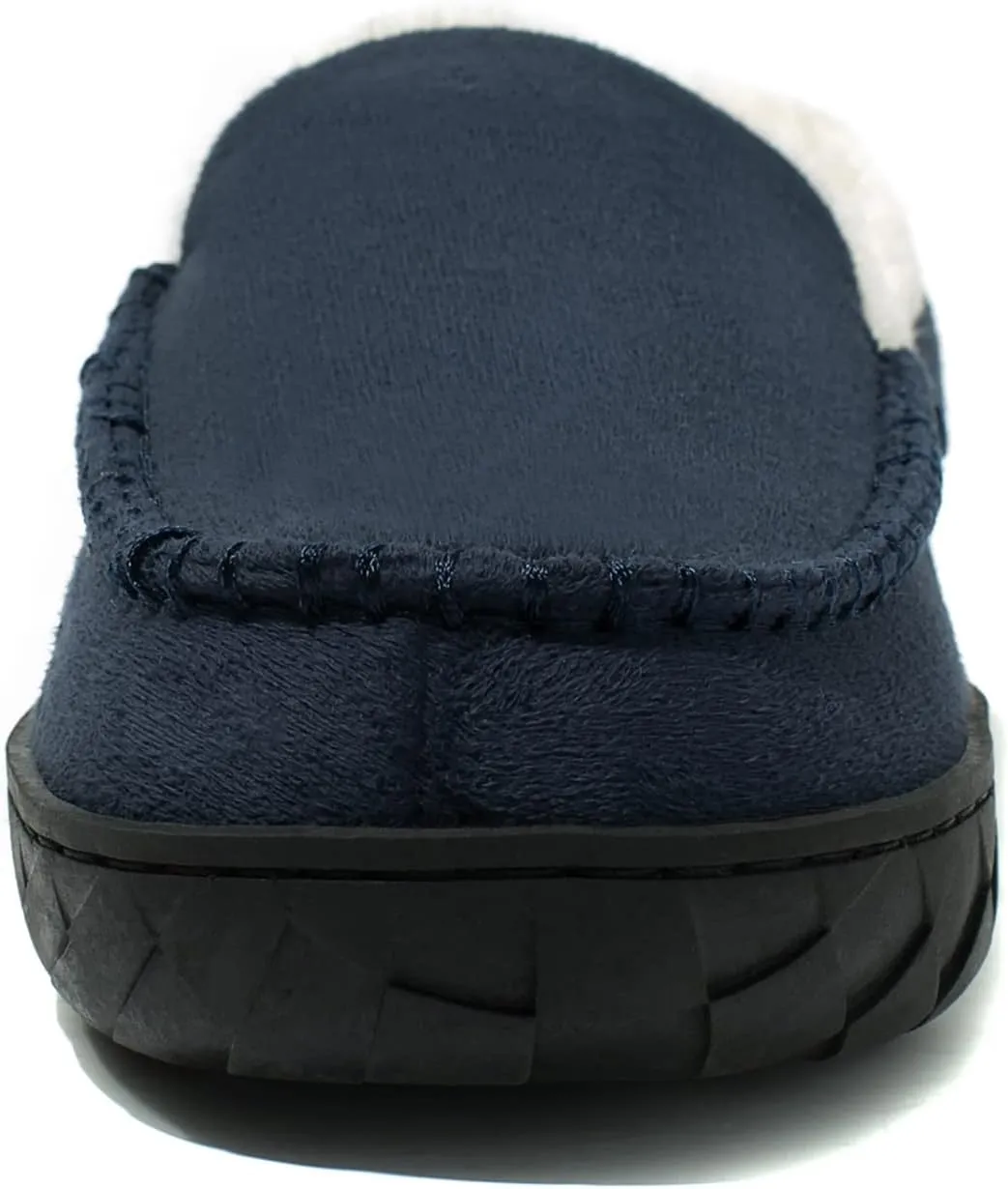 NewDenBer Men's Moccasin Slippers Warm Memory Foam Suede Soft Plush Lined Slip on Indoor Outdoor House Shoes