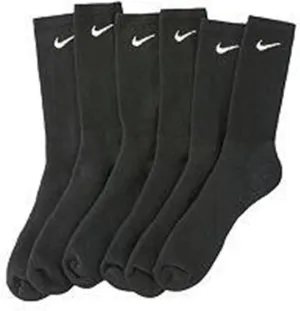 Nike Men's Soft-Dry Moisture Wicking Performance Crew Socks 6 Pack, Black, Men's shoe 8-12 /Large