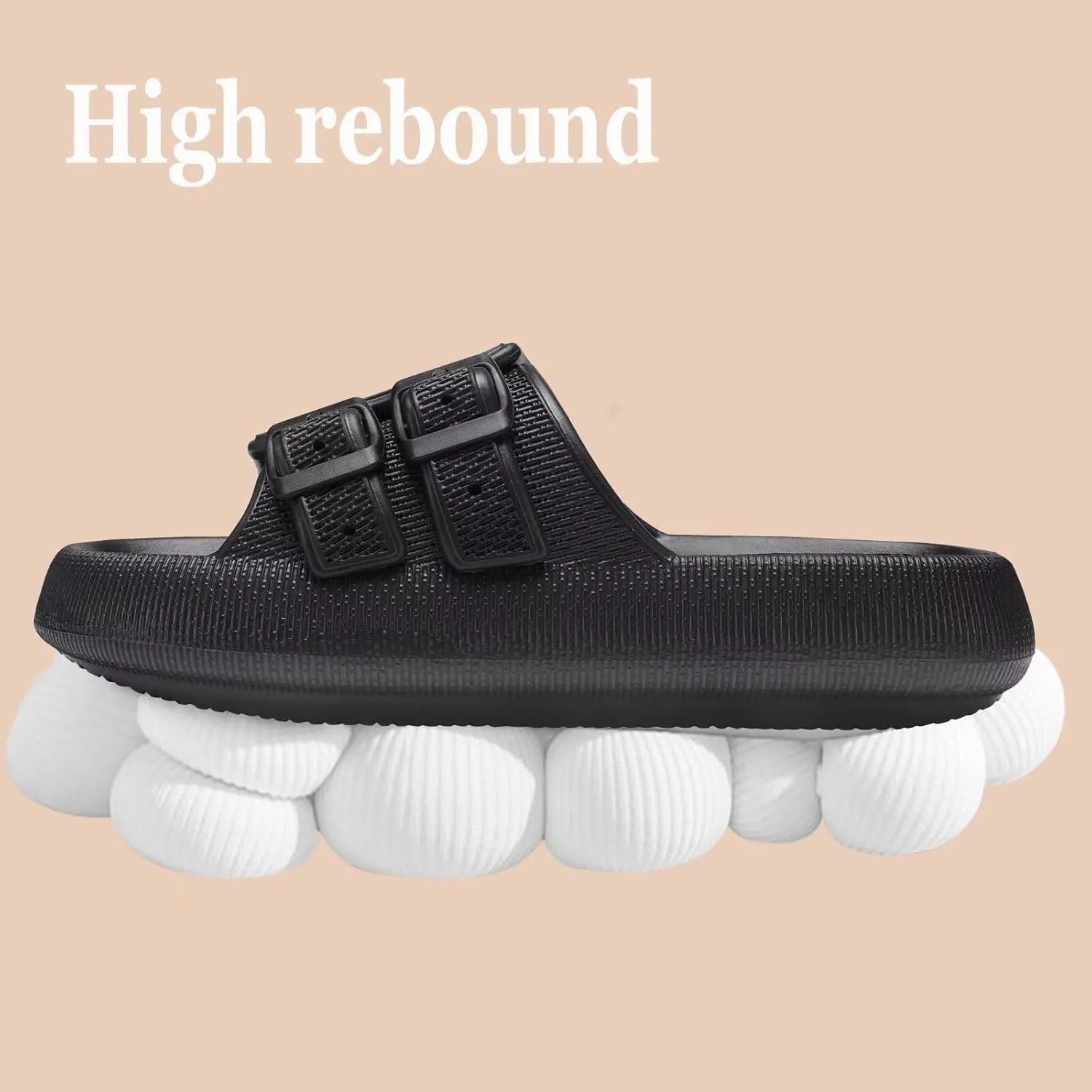 NineCiFun Women's Slide Sandals for Comfortable Soft Cloud Slides - Adjustable Non-Slip Flat Sandals for Women and Men - Slip On Slippers Pillow Slippers