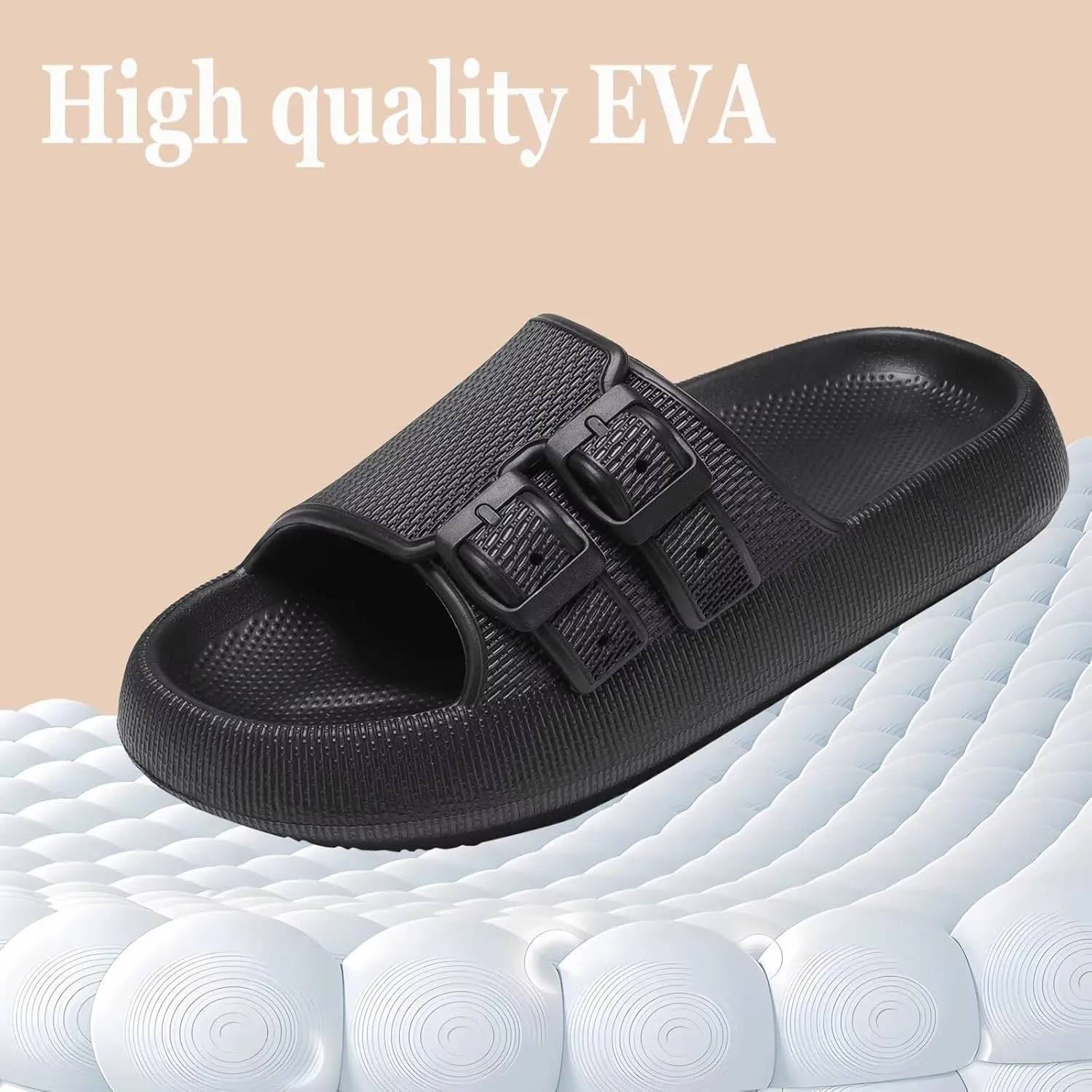 NineCiFun Women's Slide Sandals for Comfortable Soft Cloud Slides - Adjustable Non-Slip Flat Sandals for Women and Men - Slip On Slippers Pillow Slippers