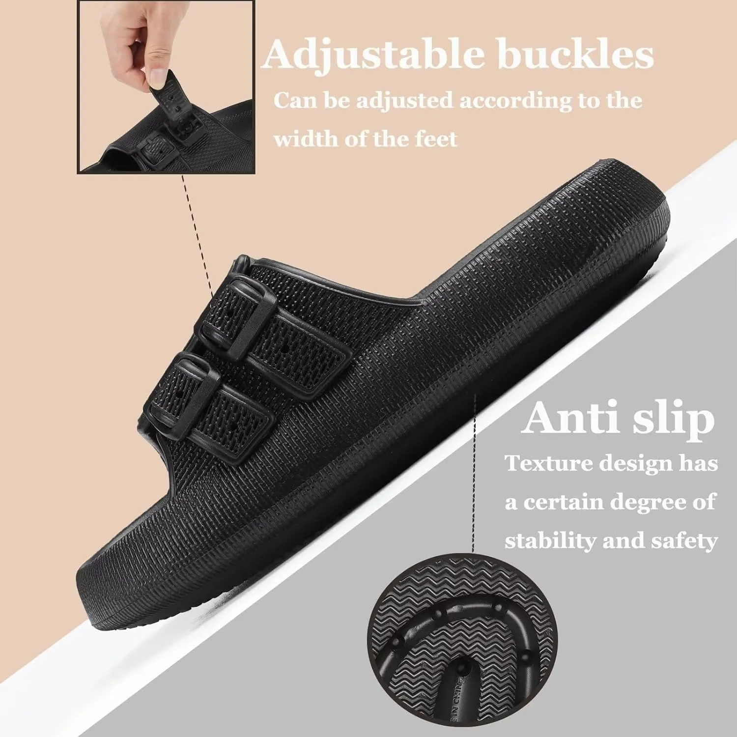 NineCiFun Women's Slide Sandals for Comfortable Soft Cloud Slides - Adjustable Non-Slip Flat Sandals for Women and Men - Slip On Slippers Pillow Slippers