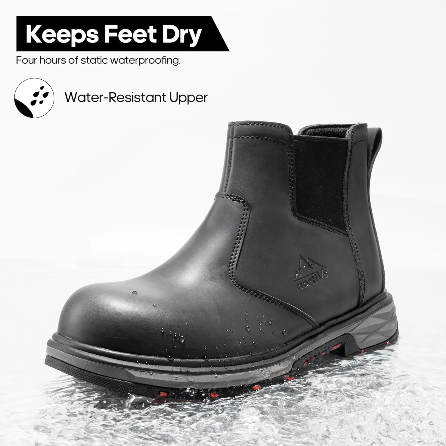 NORTIV 8 Slip On Work Boots for Men Steel Toe Waterproof Safety Construction Boots for Men