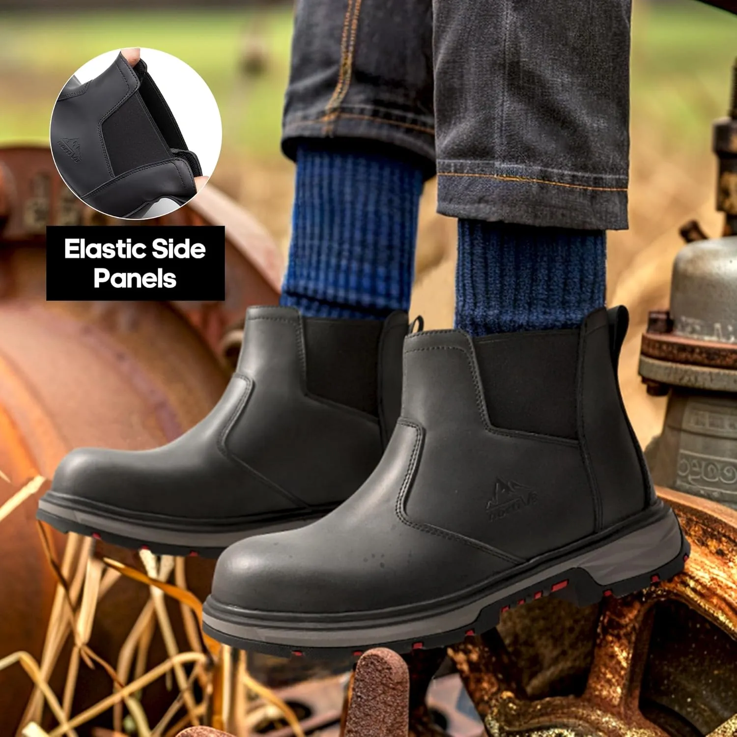NORTIV 8 Slip On Work Boots for Men Steel Toe Waterproof Safety Construction Boots for Men