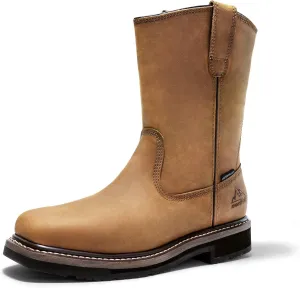 NORTIV 8 Steel Toe Boots for Men Waterproof Pull-on Wellington Work Boots Bronco Stormrider