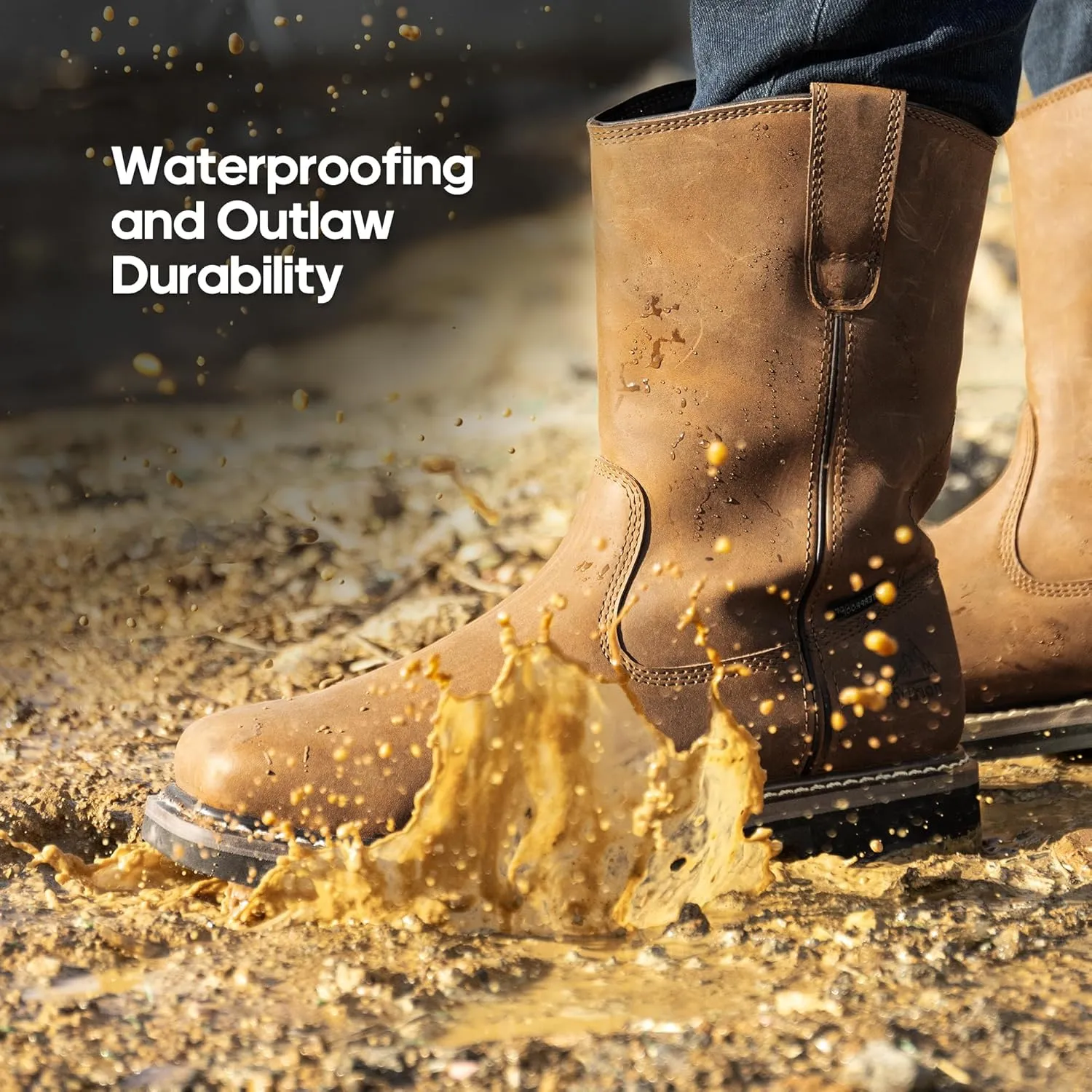 NORTIV 8 Steel Toe Boots for Men Waterproof Pull-on Wellington Work Boots Bronco Stormrider