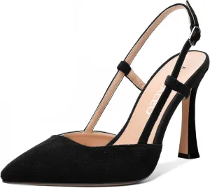 NUMALEO Womens Sexy Pointed Toe Suede Buckle Slingback Comfortable Evening Stiletto High Heel Pumps Shoes 4 Inch