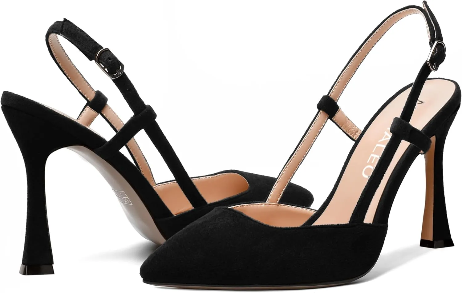NUMALEO Womens Sexy Pointed Toe Suede Buckle Slingback Comfortable Evening Stiletto High Heel Pumps Shoes 4 Inch