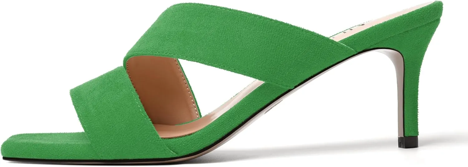 NUMALEO Womens Square Toe Suede Dress Slip On Stylish Party Stiletto Mid Heel Heeled Sandals 2.5 Inch