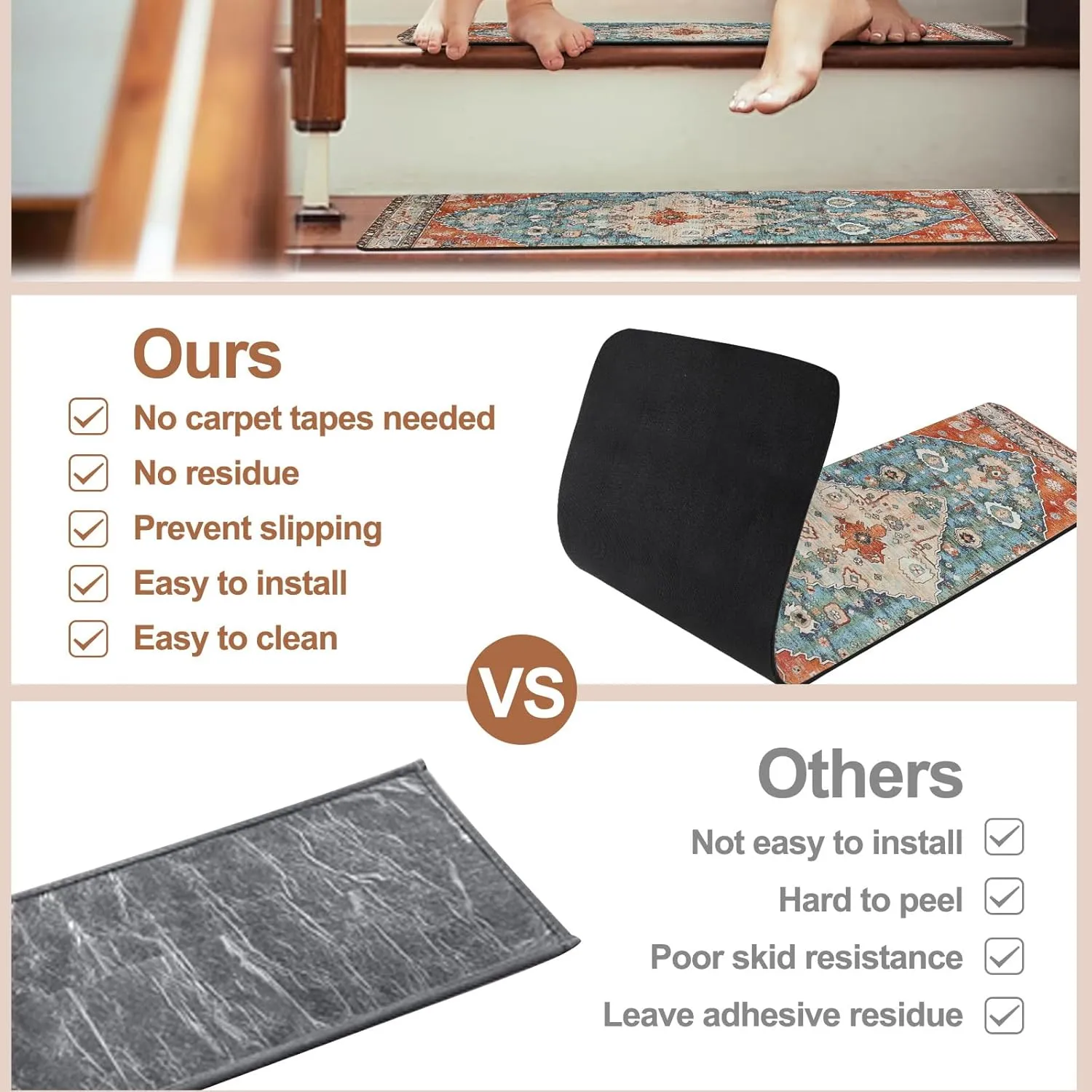 OJIA Stair Treads Non-Slip Matching Mat for Wooden Steps, Square Stair Rug Rubber Backing Staircase Runner Anti-Slip Landing Mat 31x31 Inch