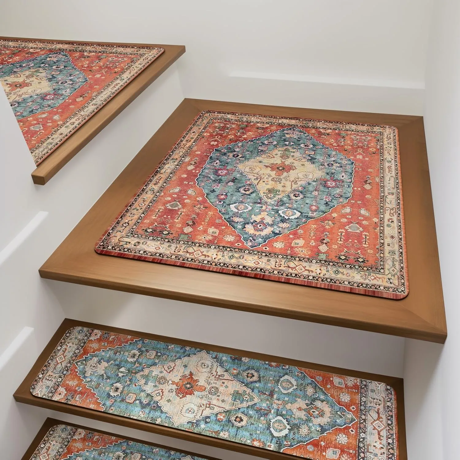 OJIA Stair Treads Non-Slip Matching Mat for Wooden Steps, Square Stair Rug Rubber Backing Staircase Runner Anti-Slip Landing Mat 31x31 Inch