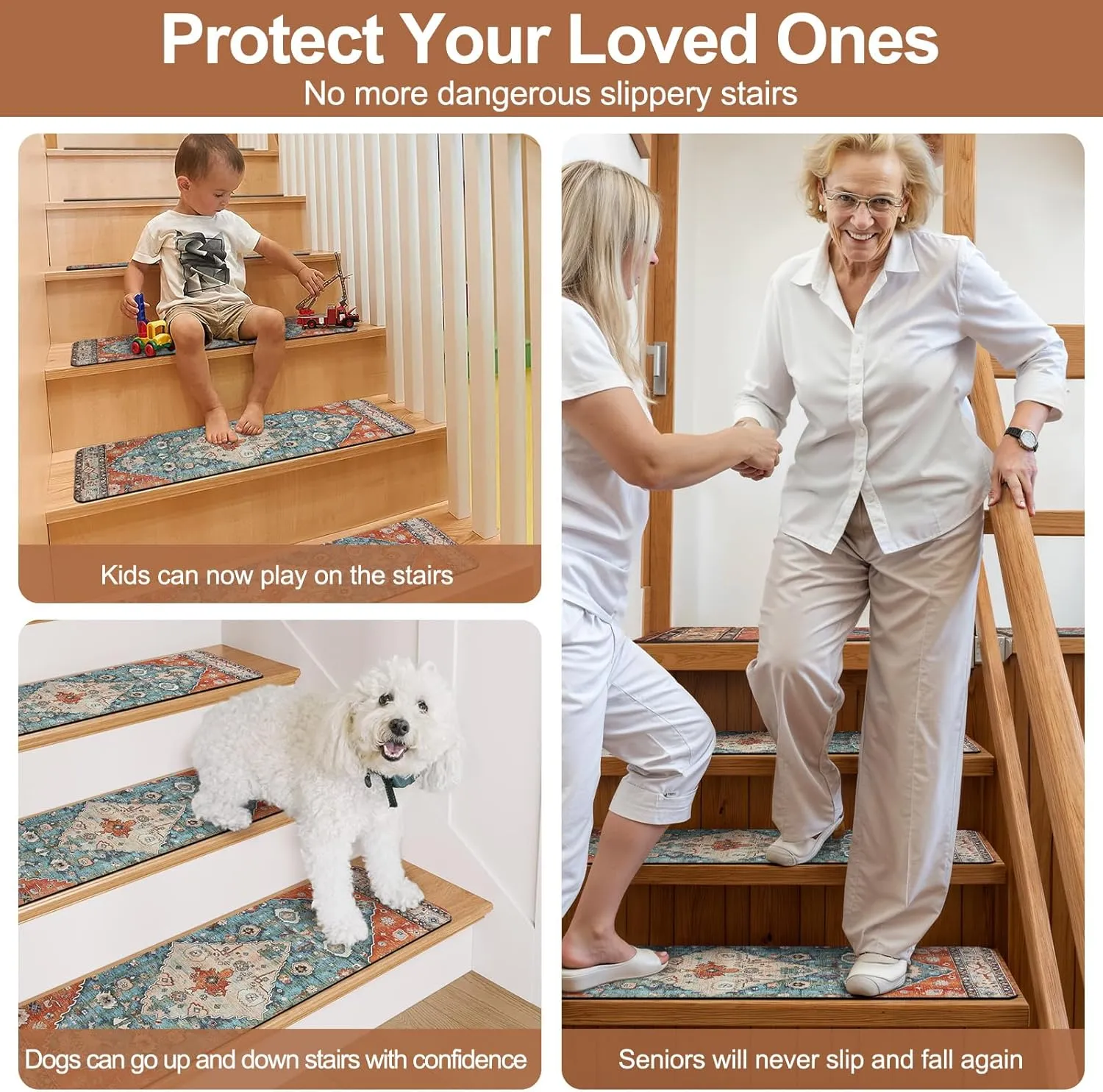 OJIA Stair Treads Non-Slip Matching Mat for Wooden Steps, Square Stair Rug Rubber Backing Staircase Runner Anti-Slip Landing Mat 31x31 Inch