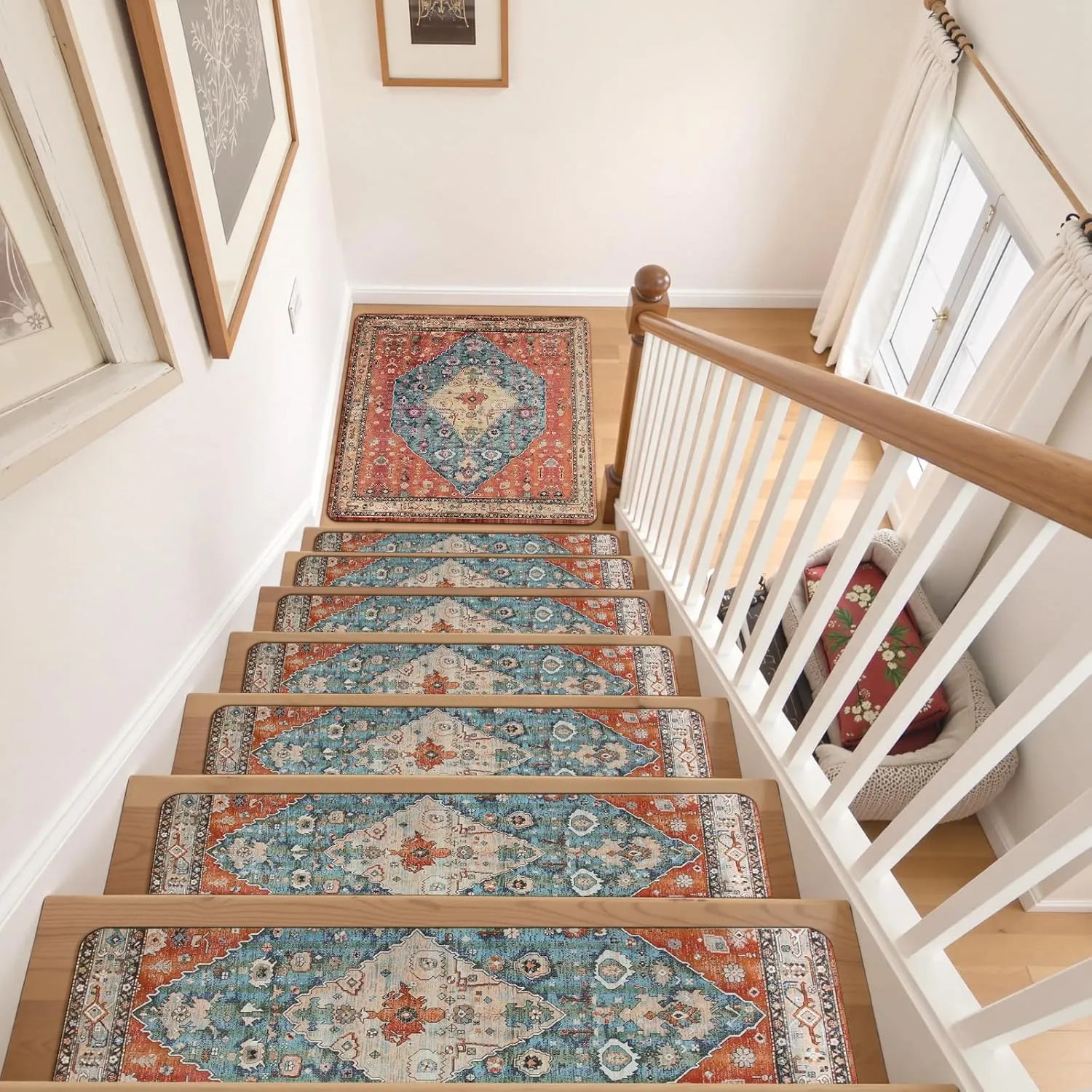 OJIA Stair Treads Non-Slip Matching Mat for Wooden Steps, Square Stair Rug Rubber Backing Staircase Runner Anti-Slip Landing Mat 31x31 Inch